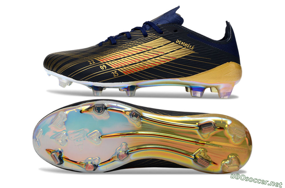 Unisex Dembélé x Adidas F50 Elite FG Football Boots - Navy/Gold Rush/Shimmering Ocean 1
