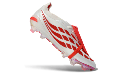 Unisex Adidas Predator 26 Elite Fold-Over Tongue FG Football Boots - White/Electric Red/Steel Gray