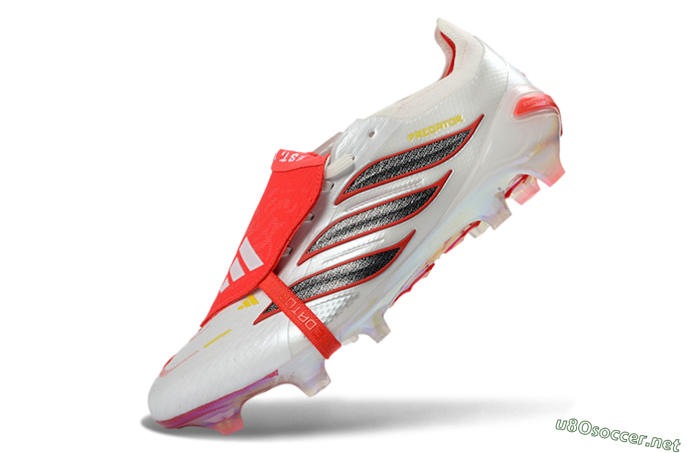 Unisex Adidas Predator 26 Elite Fold-Over Tongue FG Football Boots - White/Electric Red/Steel Gray 5