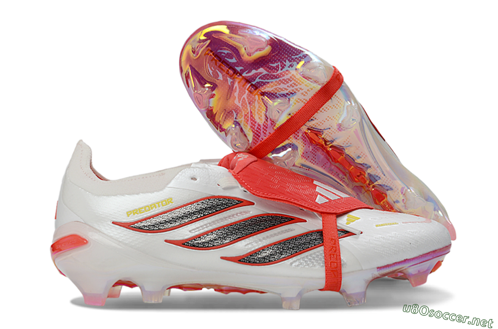Unisex Adidas Predator 26 Elite Fold-Over Tongue FG Football Boots - White/Electric Red/Steel Gray 2