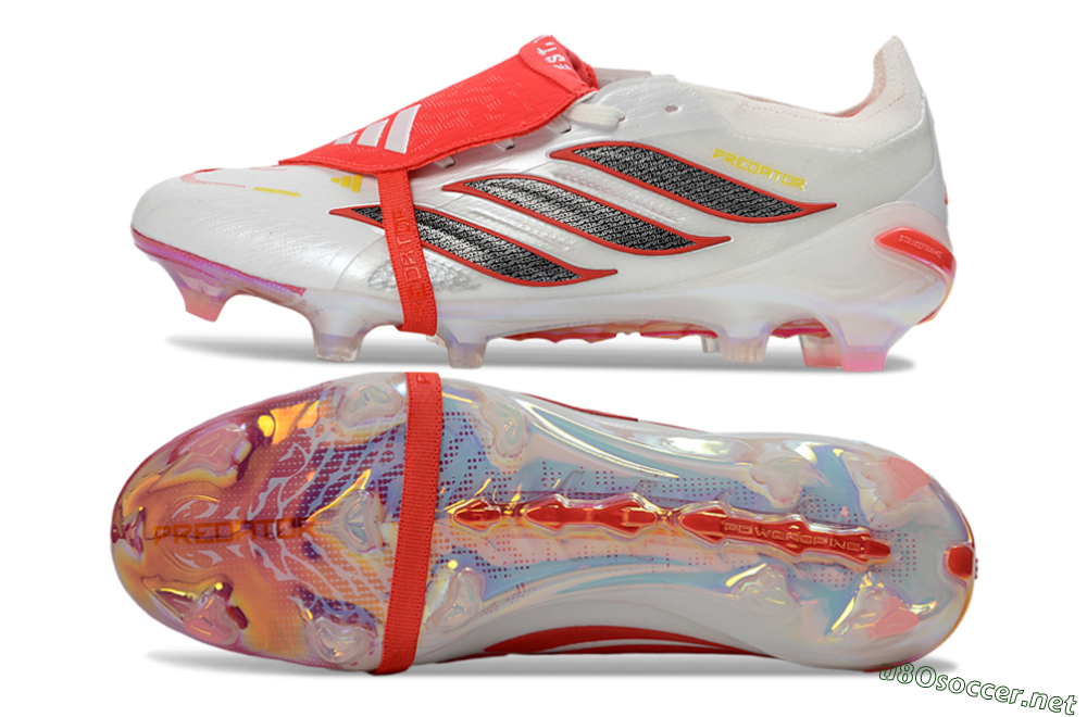 Unisex Adidas Predator 26 Elite Fold-Over Tongue FG Football Boots - White/Electric Red/Steel Gray 1