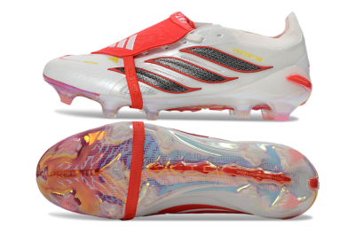 Unisex Adidas Predator 26 Elite Fold-Over Tongue FG Football Boots - White/Electric Red/Steel Gray