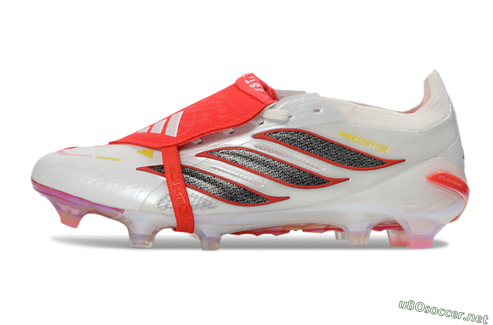 Unisex Adidas Predator 26 Elite Fold-Over Tongue FG Football Boots - White/Electric Red/Steel Gray 0
