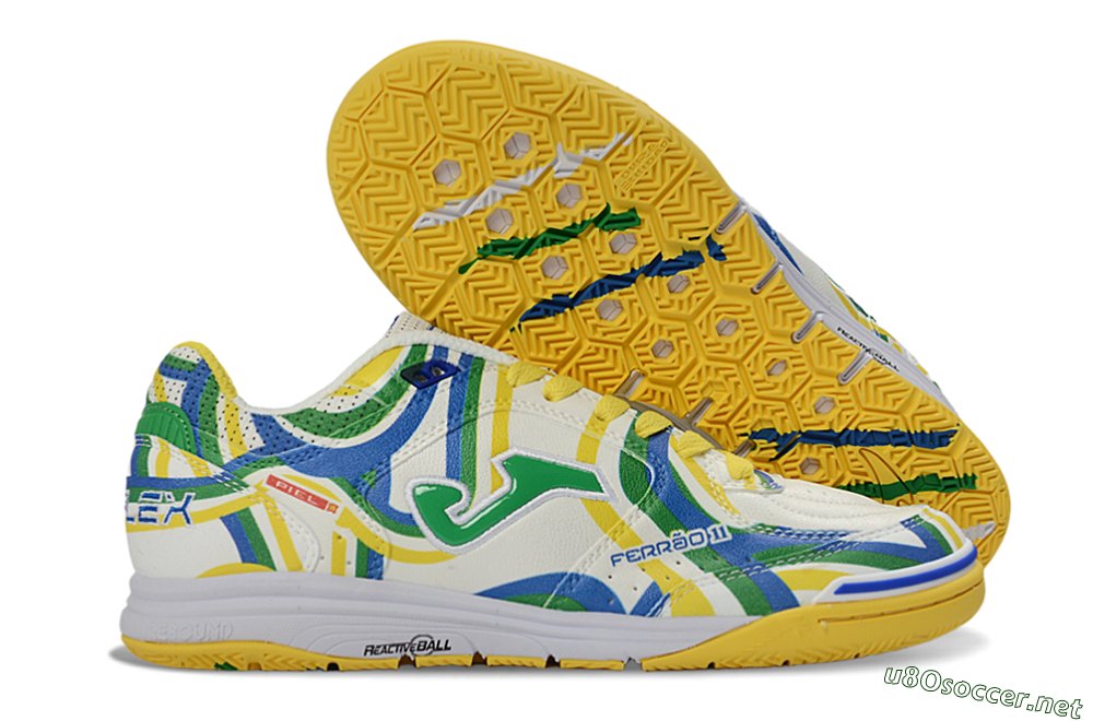 Men's Joma Top Flex IC Football Shoes - Yellow/Vibrant Green/Blue Wave 2