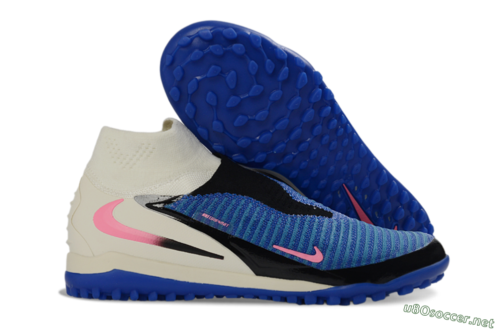 Unisex Nike Phantom 6 Elite High TF Football Shoes - Blue/Electric Blue/Fuchsia Pink 2