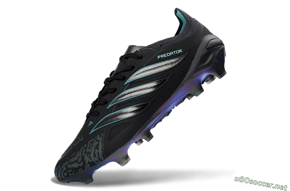 Men's Adidas Predator 26 Elite FG Football Boots - Black/Teal Burst/Iridescent Blue 5
