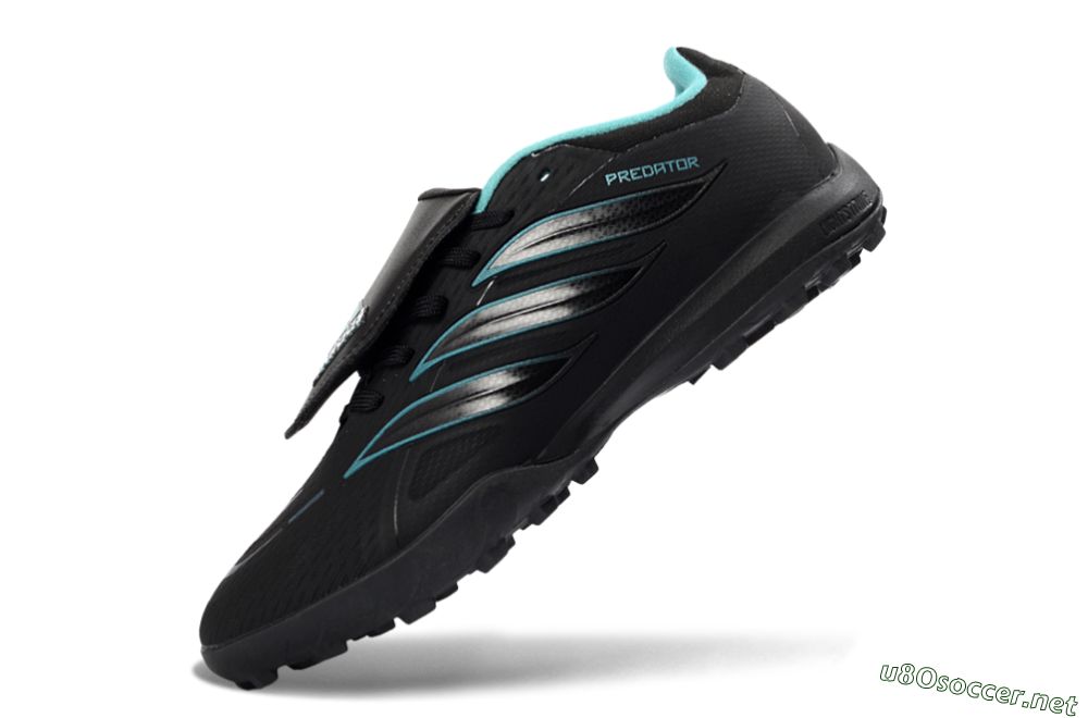 Men's Adidas Predator 26 Elite Fold-Over Tongue TF Football Shoes - Black/Aqua Blue/Metallic Silver 5