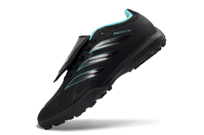 Men's Adidas Predator 26 Elite Fold-Over Tongue TF Football Shoes - Black/Aqua Blue/Metallic Silver