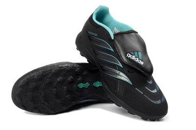 Men's Adidas Predator 26 Elite Fold-Over Tongue TF Football Shoes - Black/Aqua Blue/Metallic Silver