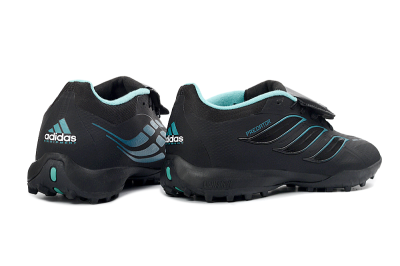Men's Adidas Predator 26 Elite Fold-Over Tongue TF Football Shoes - Black/Aqua Blue/Metallic Silver