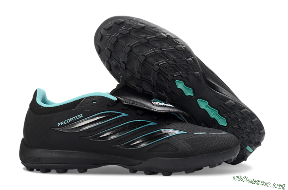 Men's Adidas Predator 26 Elite Fold-Over Tongue TF Football Shoes - Black/Aqua Blue/Metallic Silver 2