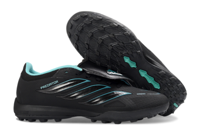 Men's Adidas Predator 26 Elite Fold-Over Tongue TF Football Shoes - Black/Aqua Blue/Metallic Silver