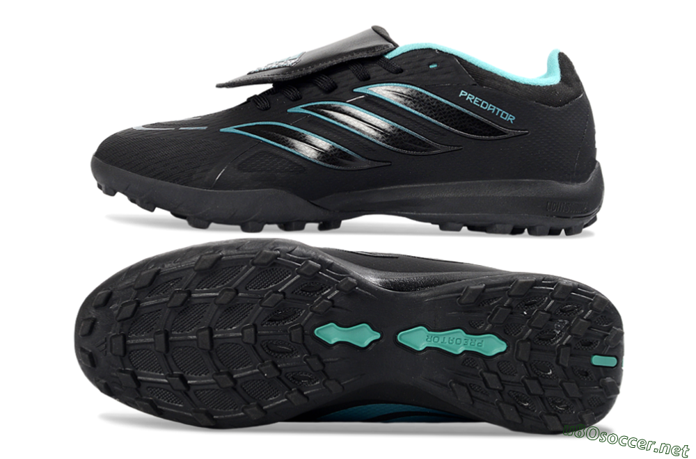Men's Adidas Predator 26 Elite Fold-Over Tongue TF Football Shoes - Black/Aqua Blue/Metallic Silver 1