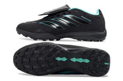 Men's Adidas Predator 26 Elite Fold-Over Tongue TF Football Shoes - Black/Aqua Blue/Metallic Silver