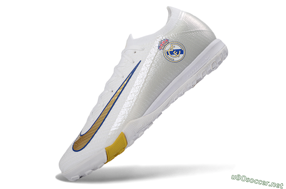 Unisex Nike Air Zoom Mercurial Vapor 16 Elite TF Football Shoes - White/Royal Blue/Metallic Gold 5