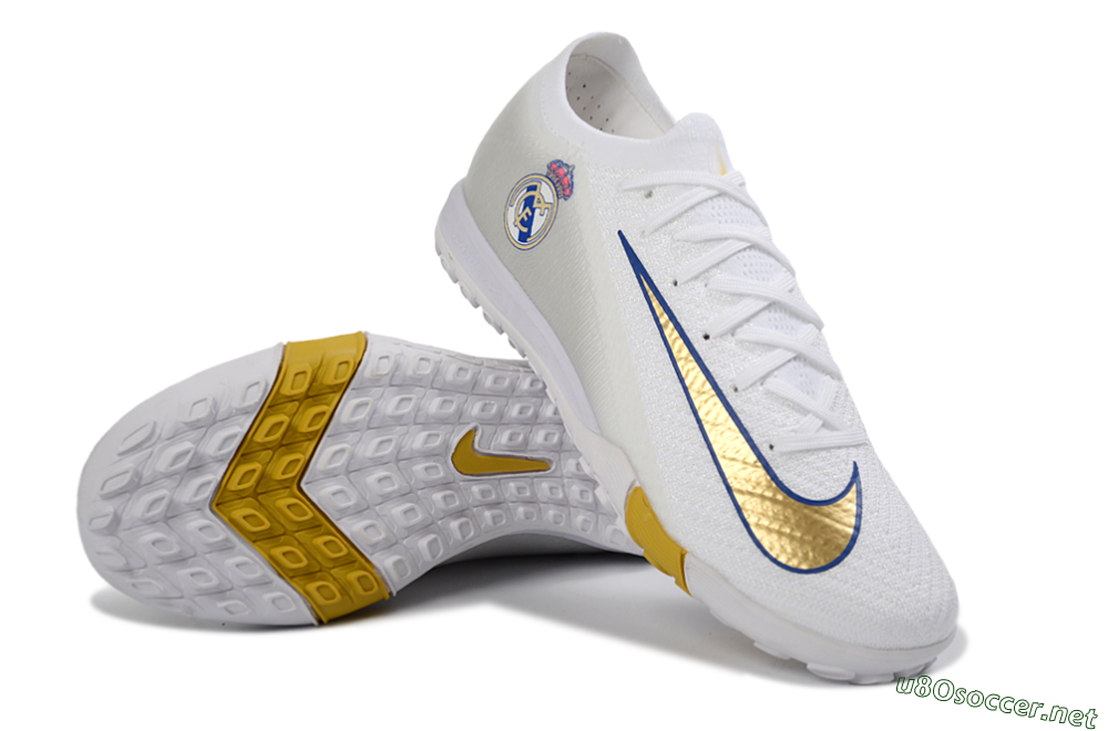 Unisex Nike Air Zoom Mercurial Vapor 16 Elite TF Football Shoes - White/Royal Blue/Metallic Gold 3