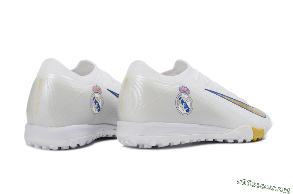 Unisex Nike Air Zoom Mercurial Vapor 16 Elite TF Football Shoes - White/Royal Blue/Metallic Gold 6