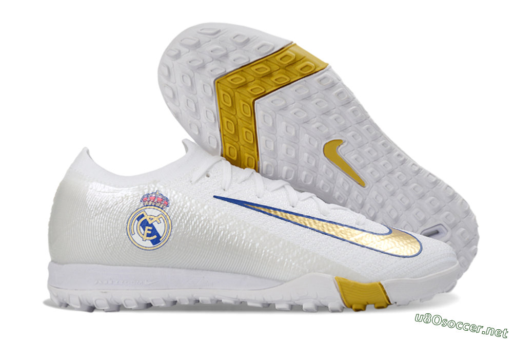 Unisex Nike Air Zoom Mercurial Vapor 16 Elite TF Football Shoes - White/Royal Blue/Metallic Gold 2