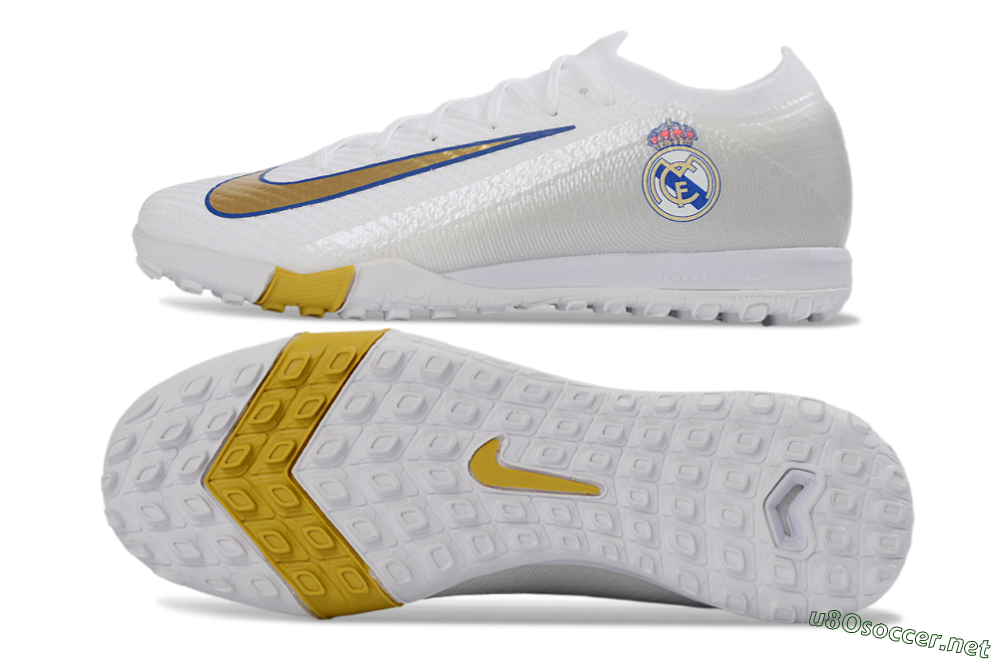 Unisex Nike Air Zoom Mercurial Vapor 16 Elite TF Football Shoes - White/Royal Blue/Metallic Gold 1
