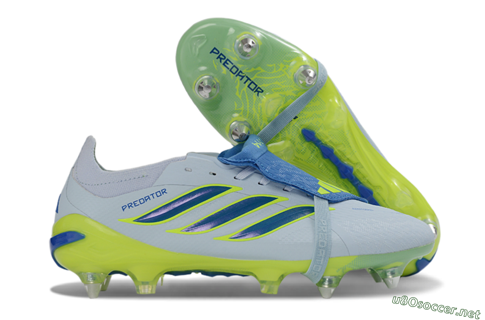 Men's Adidas Predator 26 Elite Fold-Over Tongue SG Football Boots - Blue/Electric Green/Light Blue 2
