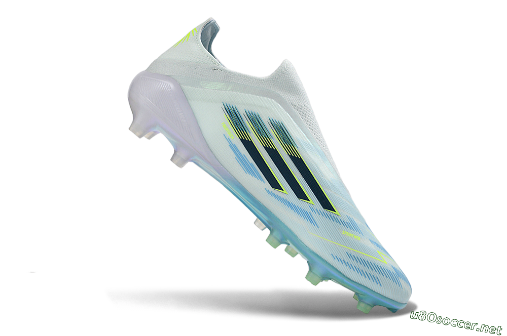 Men's Adidas F50 Elite Laceless FG Football Boots - White/Iridescent Blue/Iridescent Yellow 4