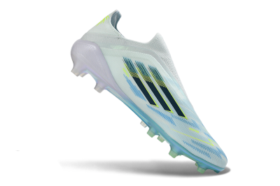 Men's Adidas F50 Elite Laceless FG Football Boots - White/Iridescent Blue/Iridescent Yellow