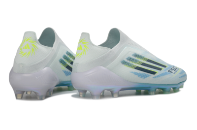 Men's Adidas F50 Elite Laceless FG Football Boots - White/Iridescent Blue/Iridescent Yellow
