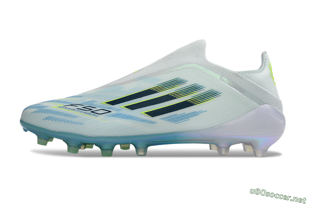 Men's Adidas F50 Elite Laceless FG Football Boots - White/Iridescent Blue/Iridescent Yellow 0