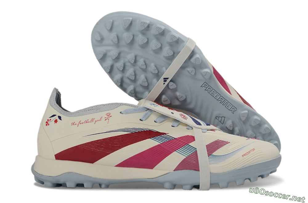 Men's Adidas Predator Gal 26 Elite Fold-Over Tongue TF Football Shoes - Ivory/Blush Pink/Light Blue 2