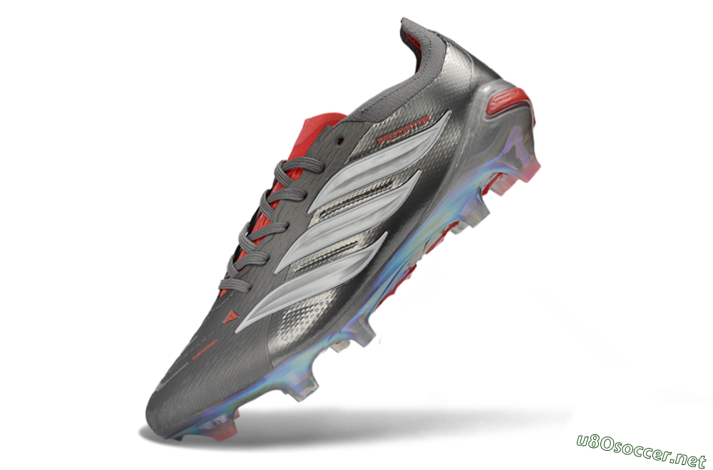Men's Adidas Predator 26 Elite FG Football Boots - Gray/Fiery Red/Metallic Silver 5
