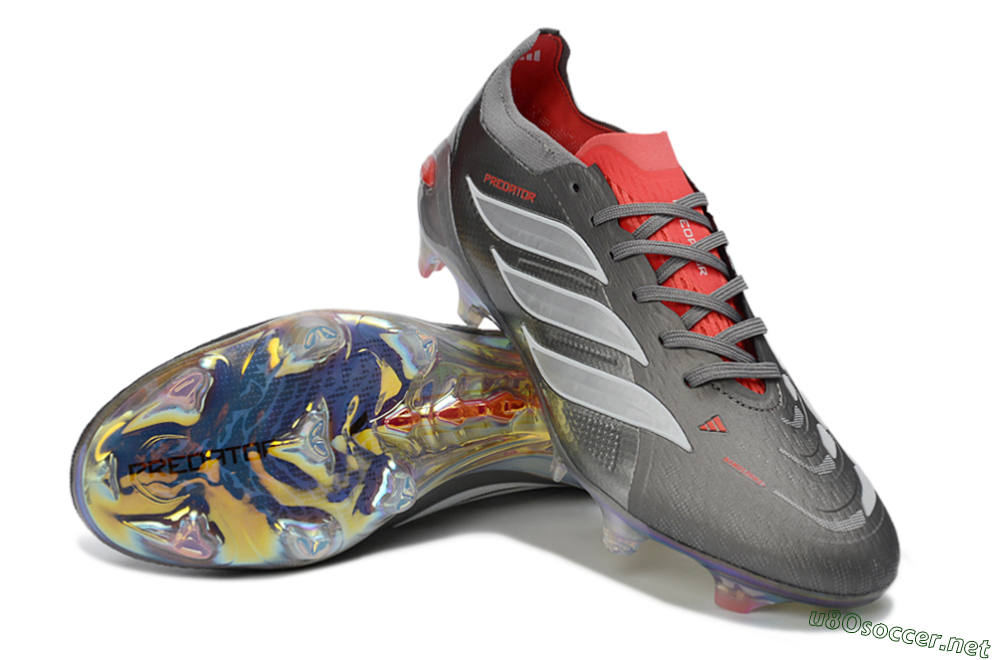 Men's Adidas Predator 26 Elite FG Football Boots - Gray/Fiery Red/Metallic Silver 3