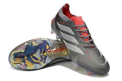 Men's Adidas Predator 26 Elite FG Football Boots - Gray/Fiery Red/Metallic Silver