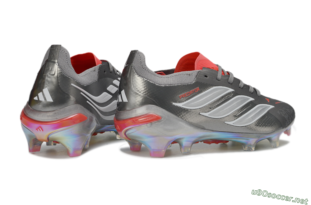 Men's Adidas Predator 26 Elite FG Football Boots - Gray/Fiery Red/Metallic Silver 6