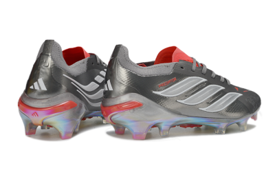 Men's Adidas Predator 26 Elite FG Football Boots - Gray/Fiery Red/Metallic Silver