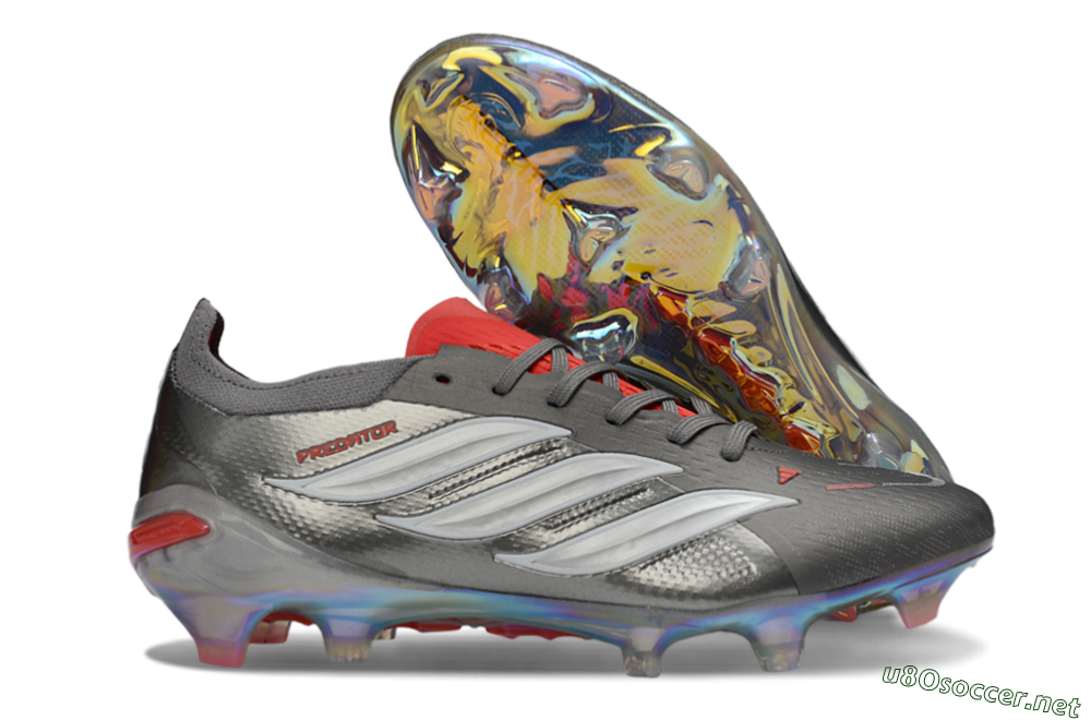 Men's Adidas Predator 26 Elite FG Football Boots - Gray/Fiery Red/Metallic Silver 2