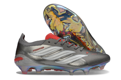Men's Adidas Predator 26 Elite FG Football Boots - Gray/Fiery Red/Metallic Silver