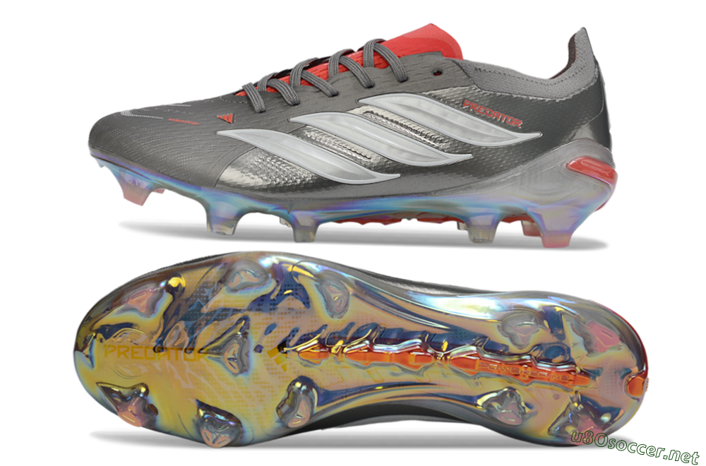 Men's Adidas Predator 26 Elite FG Football Boots - Gray/Fiery Red/Metallic Silver 1