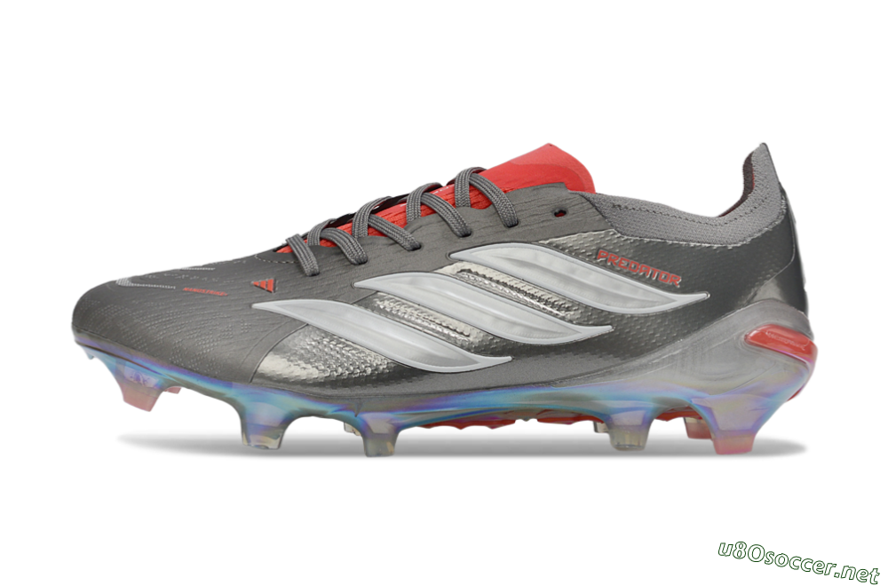 Men's Adidas Predator 26 Elite FG Football Boots - Gray/Fiery Red/Metallic Silver 0