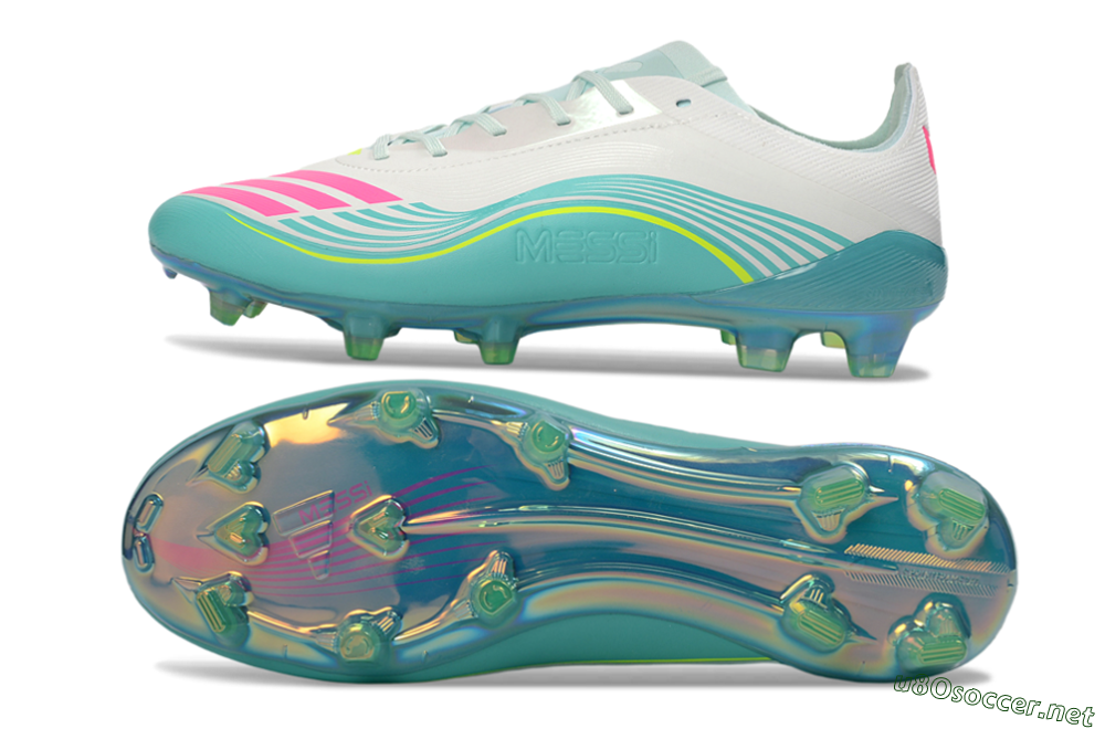 Unisex Messi x Adidas F50 Elite FG Football Boots - Aqua/Coral Twist/Neon Green 1