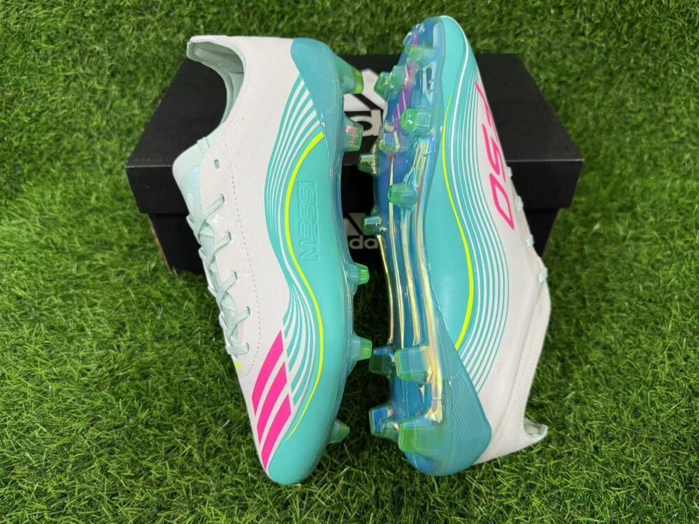 Unisex Messi x Adidas F50 Elite FG Football Boots - Aqua/Coral Twist/Neon Green