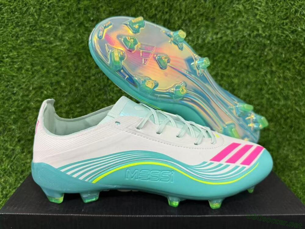Unisex Messi x Adidas F50 Elite FG Football Boots - Aqua/Coral Twist/Neon Green