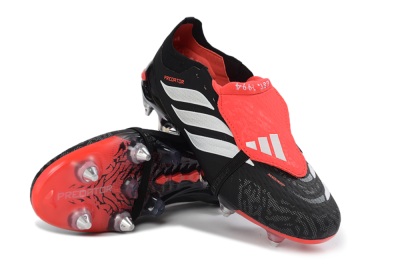 Men's Adidas Predator 26 Elite Fold-Over Tongue SG Football Boots - Black/Vibrant Red/Metallic Silver