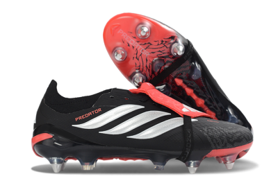 Men's Adidas Predator 26 Elite Fold-Over Tongue SG Football Boots - Black/Vibrant Red/Metallic Silver