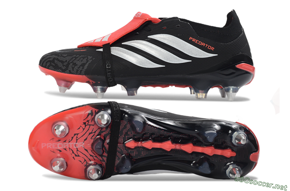 Men's Adidas Predator 26 Elite Fold-Over Tongue SG Football Boots - Black/Vibrant Red/Metallic Silver 1