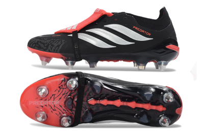 Men's Adidas Predator 26 Elite Fold-Over Tongue SG Football Boots - Black/Vibrant Red/Metallic Silver