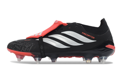 Men's Adidas Predator 26 Elite Fold-Over Tongue SG Football Boots - Black/Vibrant Red/Metallic Silver