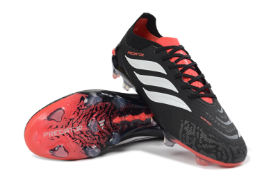 Unisex Adidas Predator 26 Elite FG Football Boots - Black/Fiery Red/Metallic Silver
