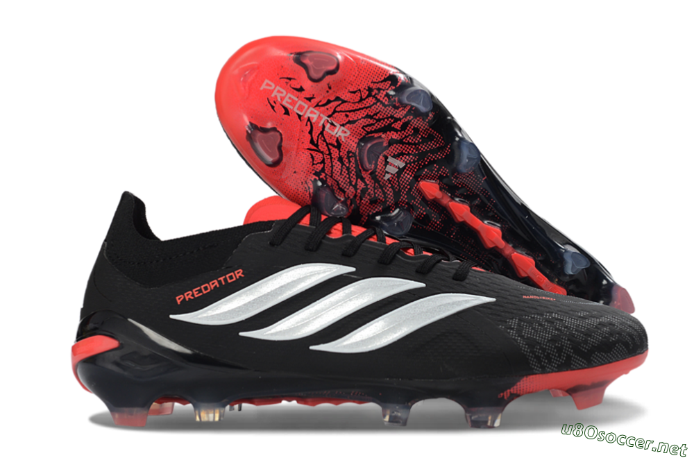 Unisex Adidas Predator 26 Elite FG Football Boots - Black/Fiery Red/Metallic Silver 2