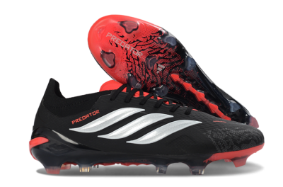 Unisex Adidas Predator 26 Elite FG Football Boots - Black/Fiery Red/Metallic Silver