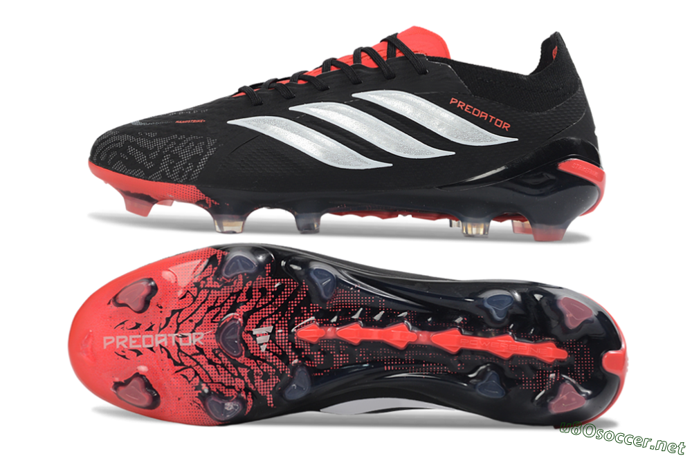 Unisex Adidas Predator 26 Elite FG Football Boots - Black/Fiery Red/Metallic Silver 1